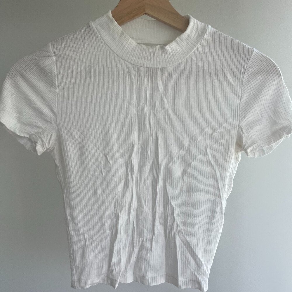 Aritzia Wilfred Free Fine Rib Knit Mock Neck Baby Tee Shirt